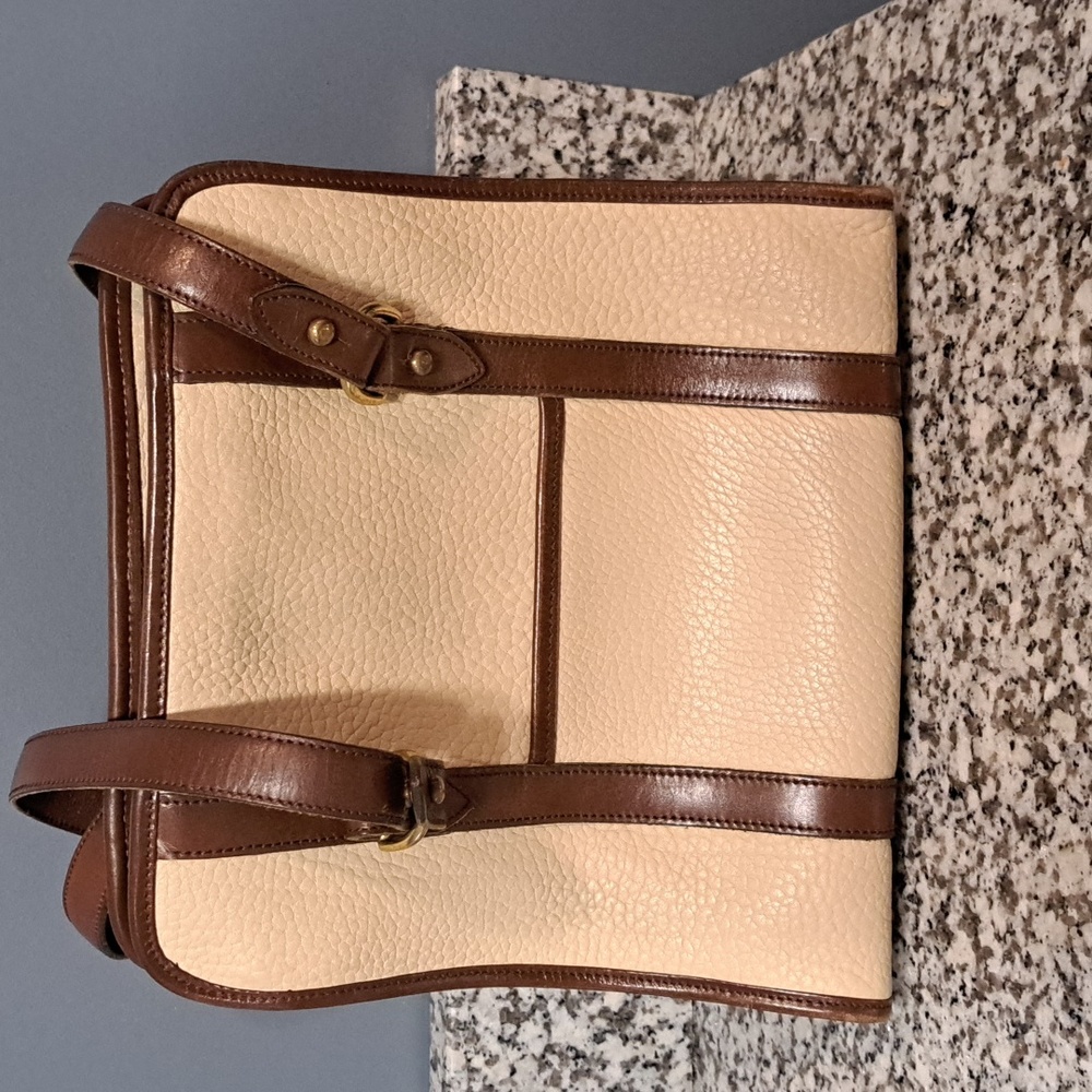 Vintage Dooney & Bourke Beige/Brown Pebbled Leather Tote Shoulder Bag - Picture 3 of 16